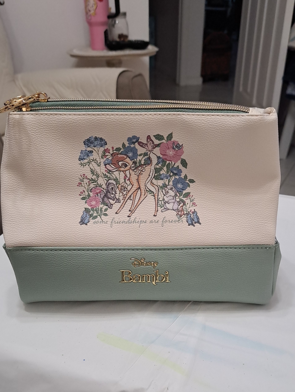 Disney Bambi Floral Cosmetic Pouch in Cream and Mint Green